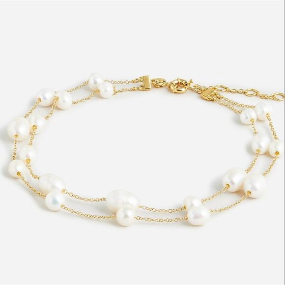 NEW J. Crew Layered Fresh Water Pearl Necklace Gold Chain - Picture 1 of 10